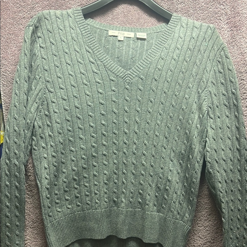 Classic Gray V-Neck Cable Knit Sweater